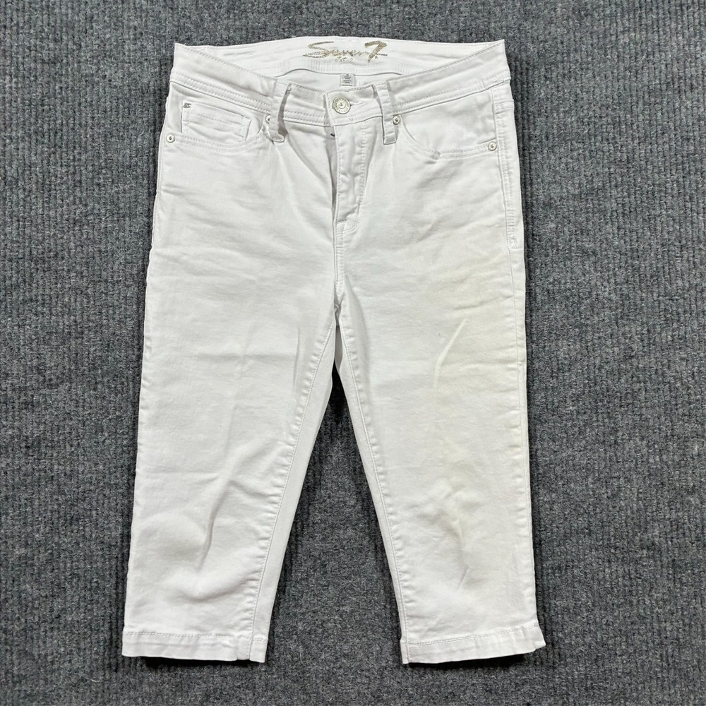 Seven7 Audrey Skimmer Jeans Womens Size 6 White‎ Denim Capri Stretch Mid Rise